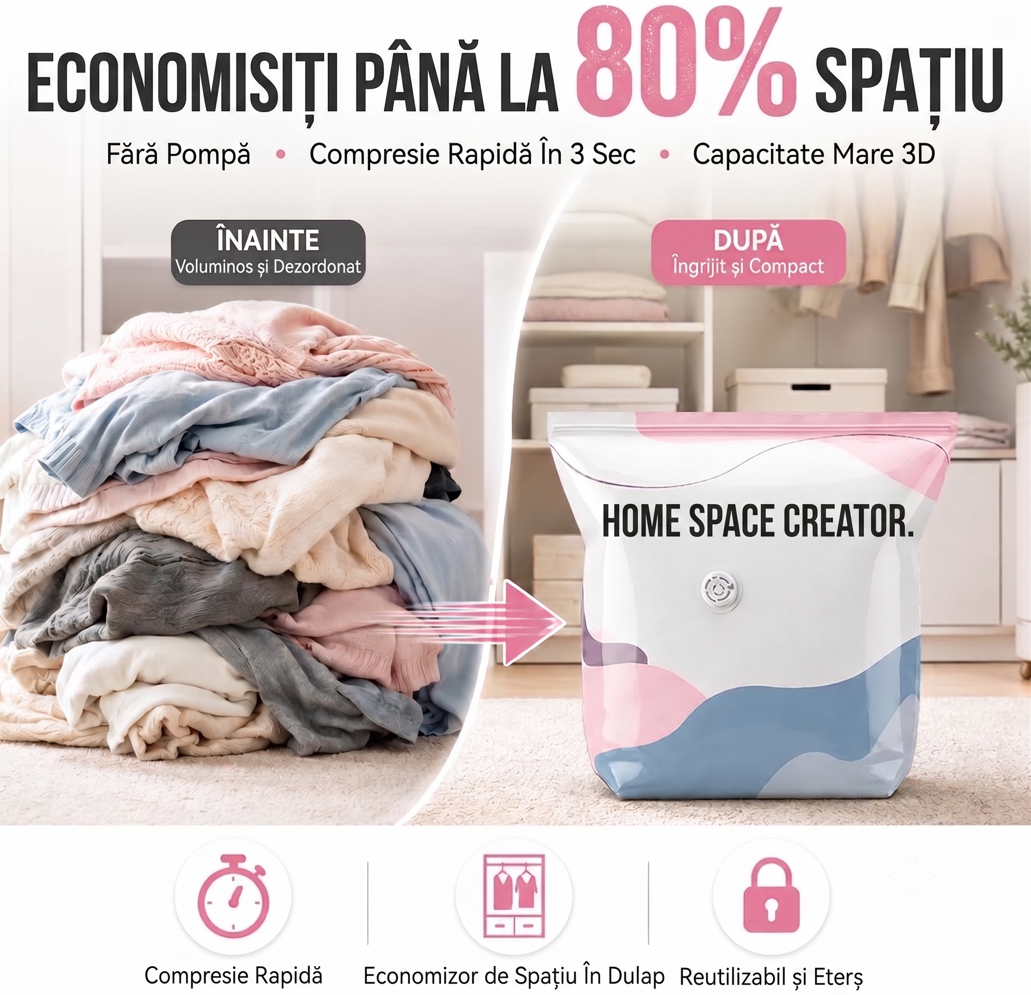 Lifespace™ ⭐| OFERTA 1+1 GRATIS Saci de Depozitare si Vidare Premium – FĂRĂ POMPĂ